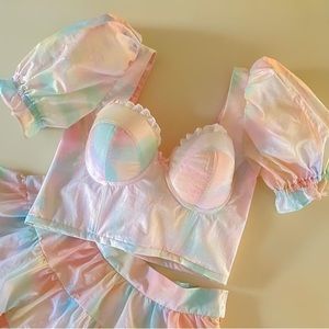 SOLD Selkie Custom Corset Crop Top in Chalk Rainbow Print